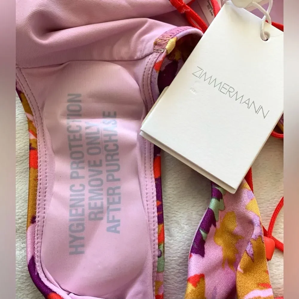 Zimmermann Floral Knotted Violet Triangle Bikini Set Size US 8-10 Boho Coquette